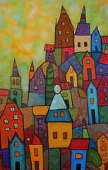 Naklejka premium Abstract art colorful houses background, vivid european village. Ai generated