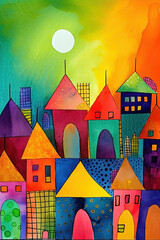 Abstract art colorful houses background. Ai generated