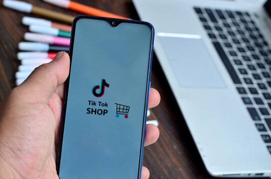 Bekasi, Indonesia - May 6,2023: Tiktok Shop In Smartphone, Popular Marketplace In The World Wide