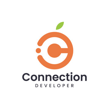 Modern logo combination of letter C, orange and connection. Suitable for use as a developer logo.