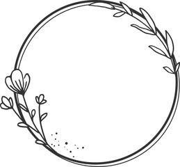 Circle Floral border with hand drawn flowers and leaves for wedding or engagement or greeting card