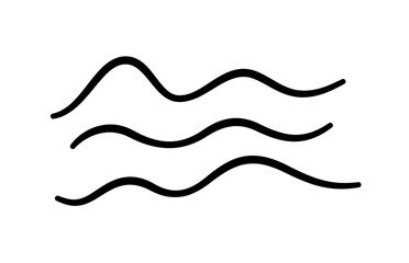 Doodle sea wave icon. Hand drawn simple wavy line. Sea storm scribble icon. Ocean water flow curve sketch. Aqua doodle symbol. Vector illustration isolated on white background.