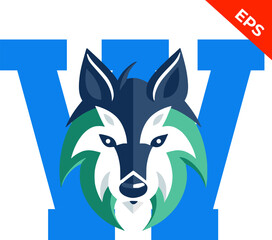 Wolf emblem, wolf and the letter W, soccer team symbol, school mascot, sports symbol. Eps vector