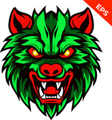 Fototapeta na wymiar Angry bear, Warhammer, green red bear vector, red color. Isolated vector sign symbol