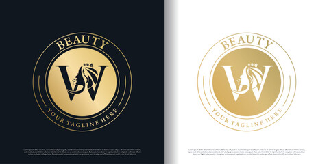 initial w logo design with beauty women icon and creative concept premium vector