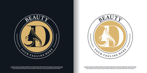 initial d logo design with beauty women icon and creative concept premium vector