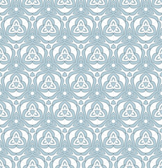 Traditional geometric ornamental tiles. Stylized flowers in a modern  Islamic style. Blue design on a white background. Seamless vector pattern. Great as a texture, background, and all kinds of design