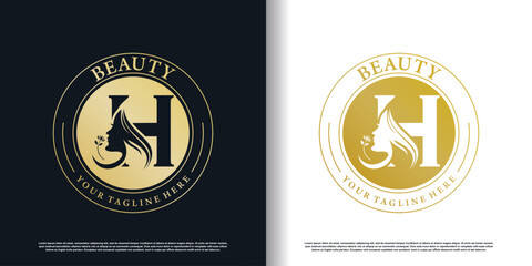 initial h logo design with beauty women icon and creative concept premium vector