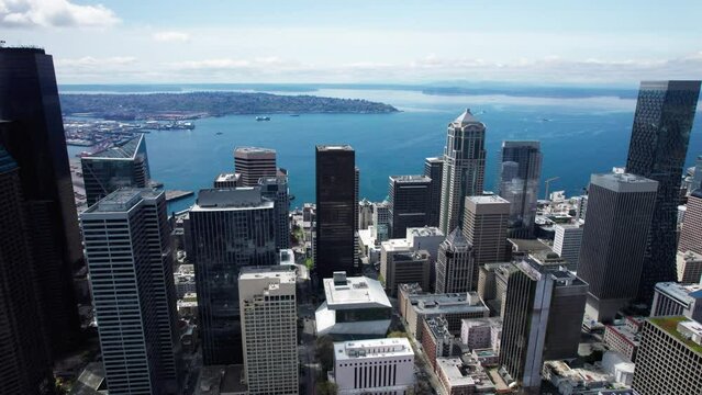 Breathtaking Aerial of Seattle Waterfront Cityscape
