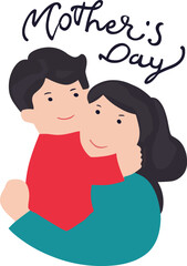 A mother and son holding each other in a cartoon style with Mother's day written on top