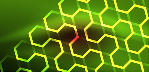 Abstract background techno neon hexagons. Hi-tech vector illustration for wallpaper, banner, background, landing page, wall art, invitation, prints, posters