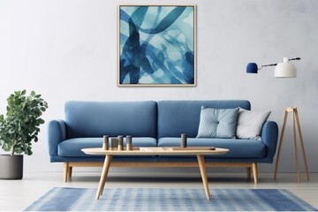 interior background home light render house decoration apartment brick contemporary modern blue. Generative AI.