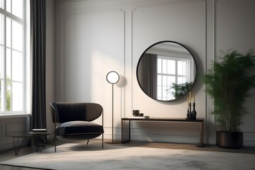A sleek and modern black-framed mirror with a minimalist design.