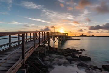 Fototapeta na wymiar A panoramic shot of a footbridge leading to Smathers Beach.