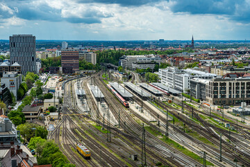 Der Münchener Ostbahnhof von oben