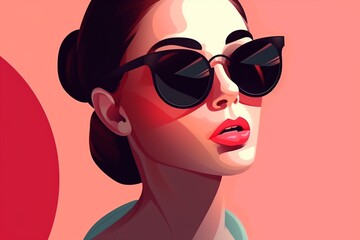 style woman glasses portrait design fashion girl illustration poster sunglasses modern. Generative AI.