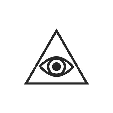 All-seeing eye in triangle vector graphic line art style, Tattoo design element, Esoteric symbol isolated.