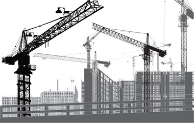 isolated building and industrial cranes