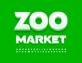 Vector bright Sign Zoo Market. Modern White 3D Font. Creative set of Alphabet Letters and Numbers