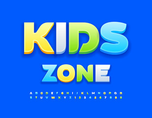 Vector bright Label Kids Zone. Modern 3D Font. Stylish Alphabet for Children Logo, Marketing, Advertising