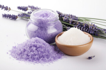 Fototapeta na wymiar spa skin care product Lavender scent salt