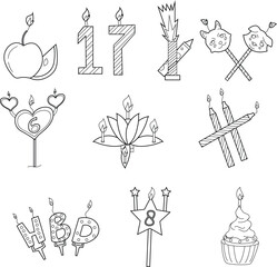 set of Happy birthday icons.Outiline