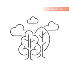 Trees with clouds line vector icon. Tree, cloud, outdoor concept or nature scene outline icon.
