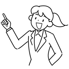 指差すポーズの若いビジネスウーマンの上半身