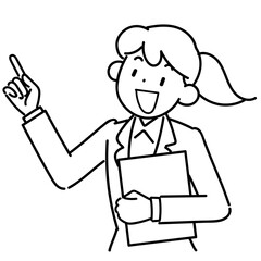 指差すポーズの若いビジネスウーマンの上半身