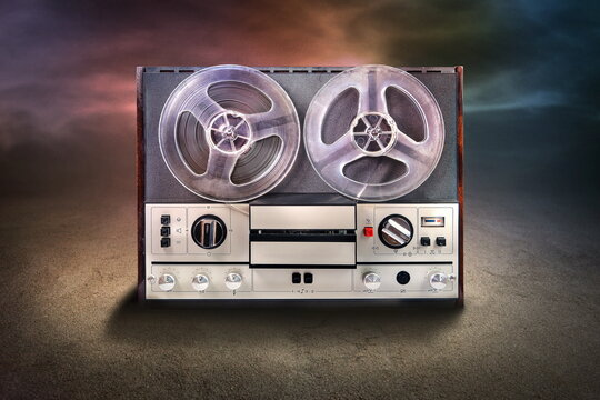 retro audio recorder on dark background