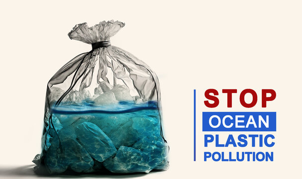 Ocean Plastic pollution banner , Generative ai