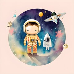 Astronaut Illustration with Floral Decoration, Unique Art for Creative Projects Illustration. Generative AI