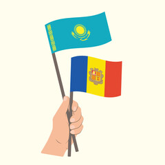 Flags of Kazakhstan and Andorra, Hand Holding flags