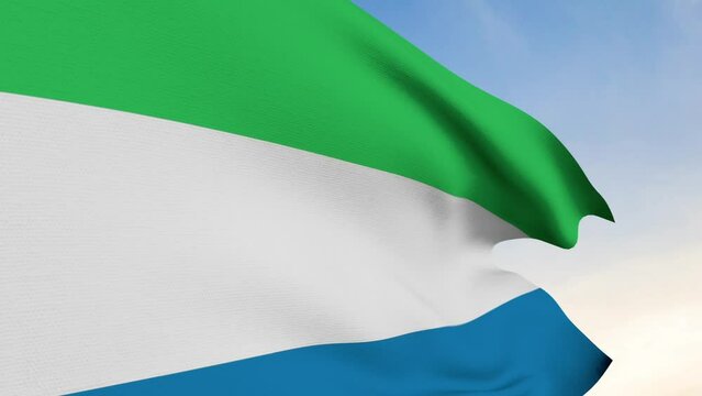 Sierra Leone Flag Waving In Blue Sky