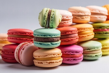 Obraz premium Colored macarons, close-up. Gift Macarons. Copy space. Generative AI.