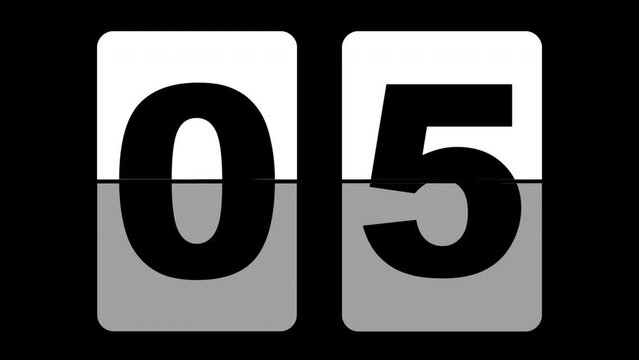 The flip clock counts the seconds for 60 seconds, Alpha channel, Seamless Looping 4k.