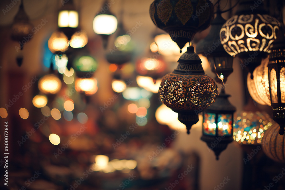Poster crafts and artwork candles in a turkish or middle east bazaar. created with generative ai technology
