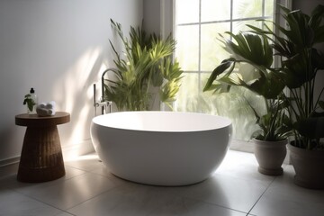 interior home bathroom tropical leaf clean style sink green white design. Generative AI.