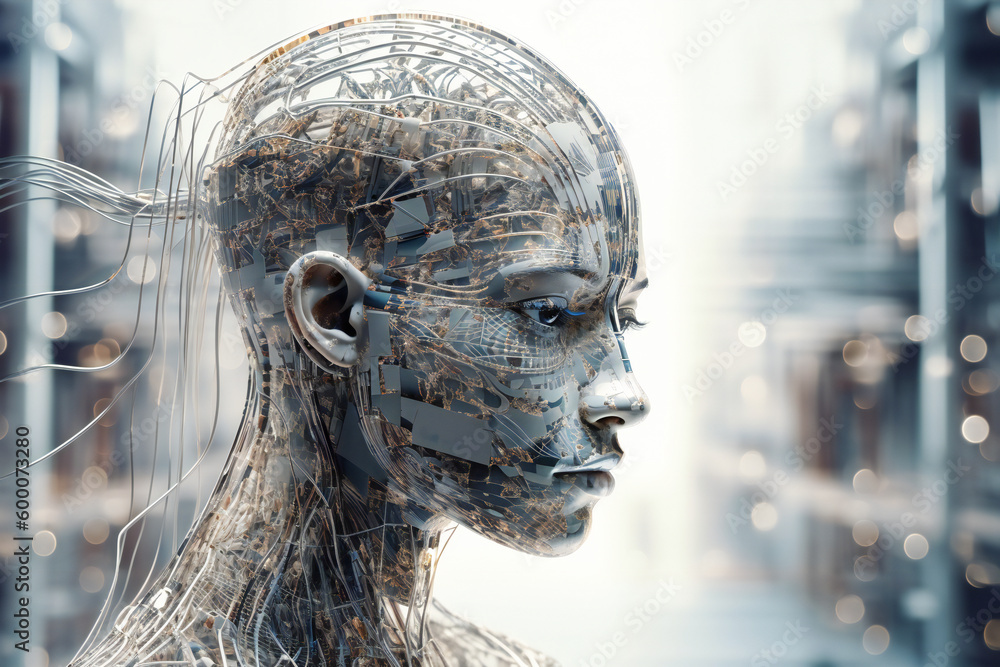 Aufkleber illustration of a beautiful female android head. robotic and artificial intelligence concept. create