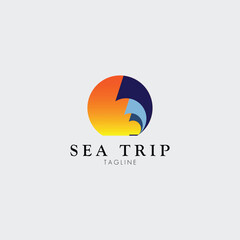 boat sailing at dusk logo vector illustration design