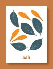 Abstract symbol of ash leaves and ash fruits in pastel colors. Vector illustration.