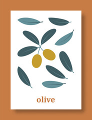  Abstract symbol of olive leaves in pastel colors. Simple minimal style of olive leaves. Vector illustration.