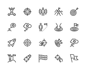 Goal and Target vector line icons. Business goal. Isolated icon collection on white background. Target and Goal symbol vector set.
