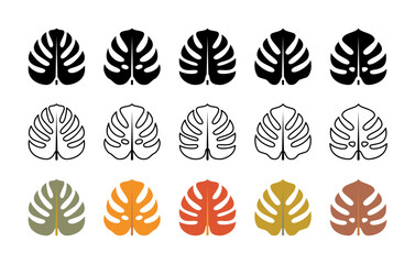 Monstera leaves vector icons. Isolated collection of leaves monstera icon for websites on white background.