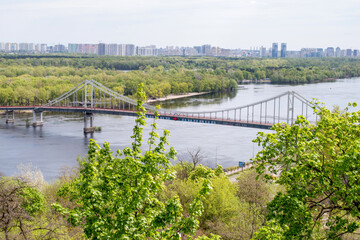 Pedestrian bridge over the Dnipro River in Kyiv, May.