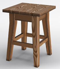 Wooden stool on a white background. 3D illustration