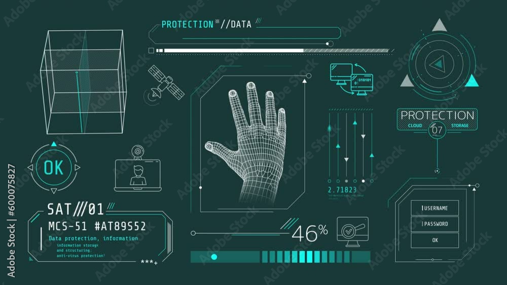 Canvas Prints animated infographics on the theme of satellite internet and data protection.