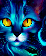 Abstract neon hand painted cat. Generative ai