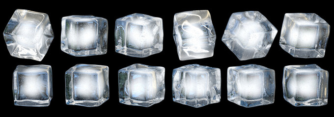 Ice cubes isolated on black background. 3d rendering