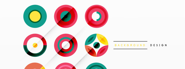 Colorful circles in a grid composition abstract background. Design for wallpaper, banner, background, landing page, wall art, invitation, prints, posters